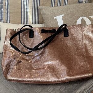 Kate Spade Rose Gold Glitter Tote with Black Handles